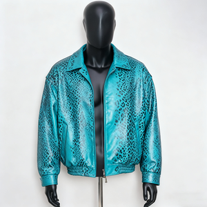 Men's Leather <b>Jacket</b> Turn-down Collar Zipper Closure Embossed <b>Star</b> Gear Pattern Casual Style Regular Length - Product Image 4