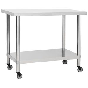 Tavolo da lavoro cucina commerciale con ruote 39.4 \ "x23.6 \" x33.5 \ "fabbricazione in acciaio inox - Product Image 1