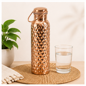 Botella de Agua de Cobre Puro Martillado de Alta Calidad, Moderna, Hecha a Mano, Ayurvédica, Ecológica, Personalizable, con Tapa, para el Hogar - Product Image 2