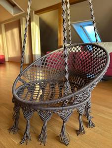 Fauteuil suspendu en macramé avec coussin en velours, chaise balançoire bohème pour intérieur et extérieur, hamac fait main - Product Image 4