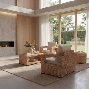 Modern Luxury Natural Rattan Wicker <b>Dining</b> Chair High-End Resort Hotel Outdoor Patio Accent <b>Armchair</b> Cushion Eco-Friendly - Product Image 6