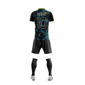 ชุดเสื้อฟุตบอลแบบยูนิเซ็กซ์สีดำแดง พิมพ์ลายด้วยความร้อน คอวี ระบายอากาศได้ดี ซับเหงื่อ ผลิตจากโพลีเอสเตอร์ 100% แขนสั้น - Product Image 3