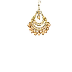 Ethnic Style Alloy Maangtikka With <b>Blue</b> <b>Beads</b> And Pearl Chain Handmade For Wedding Bridal Occasion - Product Image 1