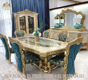 Juego de Comedor de Madera de Teca de Lujo de Diseño, Mesa de Comedor Tallada en Madera de Teca Maciza, Muebles de Comedor Artesanales de Madera Antigua - Product Image 4