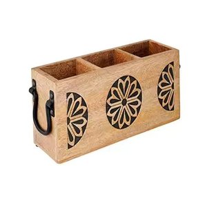 Best Quality Luxury Wooden Caddy Cutlery Holder With Gold Metal Handles 4 Section for Kitchen Utensils Organizer - Product Image 3
