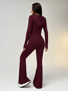 women <b>tracksuit</b> fitted cotton polyester zipper jacket jogger pants breathable stretch gym wear sportswear set - Product Image 6