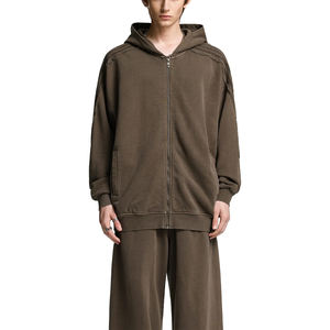 เสื้อฮู้ดซิปผ้าฟลีซ 100% คอตตอน 500gsm ซิปเต็มตัว ทรงบ็อกซี่ ผู้ชาย แบบเรียบ บริการ OEM สั่งทำโลโก้แบรนด์ด้านหน้าได้ - Product Image 1