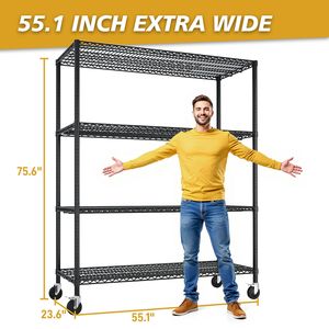 Scaffali Metallici Resistenti 55.12 W con Ripiani in Filo Metallico, Unità di Stoccaggio da Garage Regolabile NSF 2500LBS con Ruote Incluse - Product Image 4