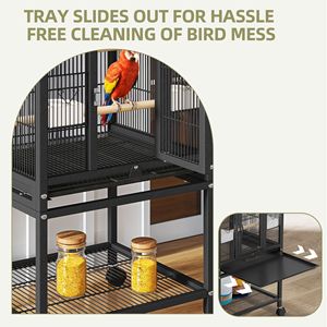 Cage à oiseaux en métal de 41 pouces avec support roulant, plateau, 2 perchoirs et mangeoires - Noir - Product Image 4