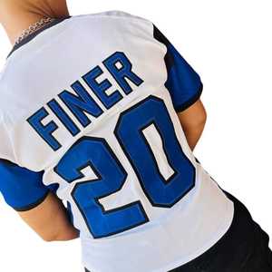 Zeta Phi Beta White Football Jersey Women Blue Embroidery Applique Loose Fit Polyester Short Sleeve Sports Top Stylish Outfit - Product Image 4