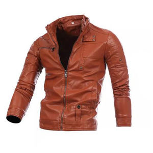 Chaqueta de cuero de oveja auténtica de primera calidad para hombre, chaqueta de cuero para motocicleta, color marrón, chaqueta de cuero para hombre en venta - Product Image 1