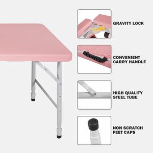 4ft Pink Foldable <b>Table</b> <b>Portable</b> Indoor and Outdoor with Maximum Weight Capacity of 135KG for Camping - Product Image 3