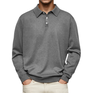 Polo à manches longues marron pour homme, en mélange de coton premium, col classique, pull décontracté et professionnel pour la mode automne-hiver - Product Image 4