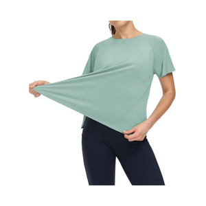 T-shirt de sport sans couture pour femme, léger, respirant, à manches courtes, pour yoga et athlétisme, avec fentes latérales, haut de fitness, vente en gros OEM ODM - Product Image 1