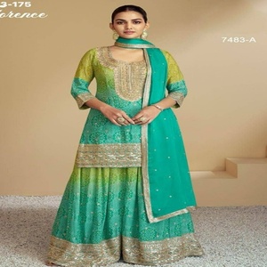 ชุดชาราร่าพร้อมผ้าคลุมไหล่ ดีไซน์เนอร์คุณภาพพรีเมียม ผ้าชีนอนเนื้อหนา ปักดิ้นและเลื่อม พร้อมบริการสั่งซื้อออนไลน์จากอินเดีย - Product Image 1