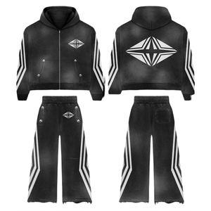 Ensemble de survêtement vintage surdimensionné avec broderie personnalisée, imprimé, sweat à capuche zippé et pantalon de jogging, pour la maternité - Product Image 1