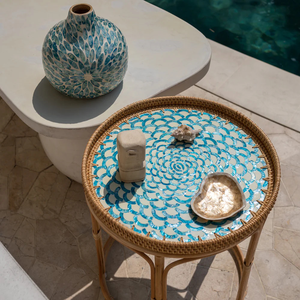 Round Shape Pearl Mosaic Rattan Tea and Coffee <b>Table</b> Inside Outside Furniture Wicker <b>Table</b> Cheap Price - Product Image 2