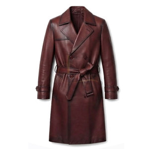 Manteau long en cuir pour homme, modèle classique, fermeture boutonnée, manches longues, col élégant, imperméable – Le choix tendance - Product Image 4