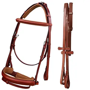 Western Durable Cowhide Leather Decorative Customize Full Padded Dressage Bridle With Flash Web Reins Sale By Indian Exporters