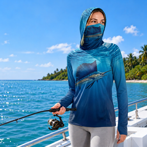 Custom stretch knit fishing <b>shirt</b> Womens <b>hooded</b> fishing apparel 200 GSM outdoor fishing <b>shirt</b> - Product Image 4