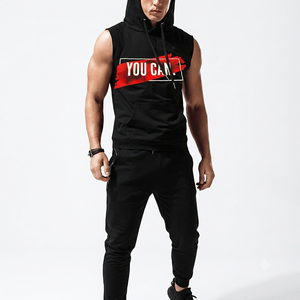 Sudadera sin mangas con capucha para hombre, ropa deportiva de algodón, sudadera con capucha para fitness, fabricante OEM ODM, sudadera sin mangas para hombre - Product Image 4