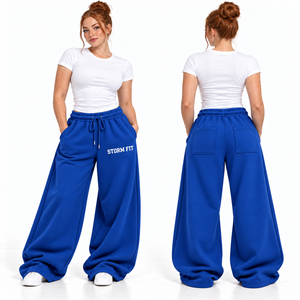 Pantalones Cargo de Felpa Personalizados para Mujer, Color Morado, Pierna Ancha, Cintura Media, Cordón Elástico, Corte Regular, Largos, Estilo Urbano - Product Image 2