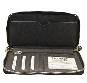 Cartera de mano larga de cuero Saffiano personalizada de moda, superventas, para mujer, con cremallera, cuentas, protección RFID auténtica y forro de poliéster - Product Image 5