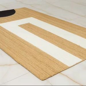 พรมปูพื้นลายเรขาคณิตสีดำขาว ทอมือจากเส้นใยปอกระเจาธรรมชาติ สไตล์โมเดิร์นโบโฮ สำหรับตกแต่งบ้าน - Product Image 1