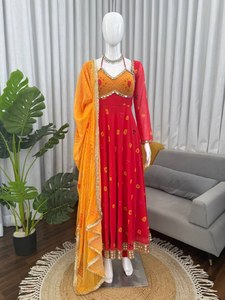 Wholesale Custom Dubai Islamic Handmade Beads Open Kurta/<b>Kurti</b> Women Modest Heavy Faux Georgette Eid Party Wedding Quick Dry - Product Image 4