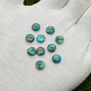 Cabochon rond en turquoise cuivrée bleue naturelle de 8 mm, pierre précieuse en vrac pour la fabrication de bijoux DIY, accessoires en gros - Product Image 3