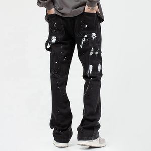 Pantalon évasé noir délavé personnalisé pour homme, taille haute, respirant, écologique, 100 % coton, style décontracté streetwear, OEM ODM - Product Image 3