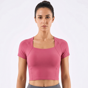 En gros, Hauts de compression de yoga pour femme, à manches courtes, coupe ajustée, col montant, pour la natation, le sport et le cyclisme - Product Image 1
