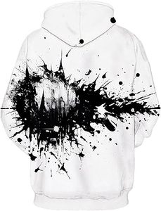 Sudadera con Capucha Blanca para Hombre, Diseño de Salpicaduras de Tinta Negra, Estampado Urbano, Corte Regular, Informal, para Otoño, 100% Algodón Tejido, Transpirable - Product Image 2