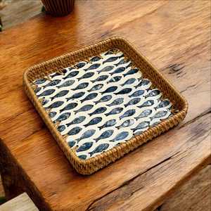 Bandeja Decorativa de Ratán con Incrustaciones de Madreperla de Lujo, Elegante Organizador con Mosaico de Conchas para Decoración Moderna del Hogar, al Mejor Precio - Product Image 2