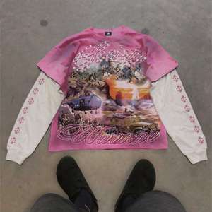 Camisetas de Manga Larga para Hombre, de Alta Gama, Personalizadas, con Lavado Desgastado, Corte Cuadrado, Impresión DTG, Estilo Retro Urbano, Doble Capa - Product Image 2