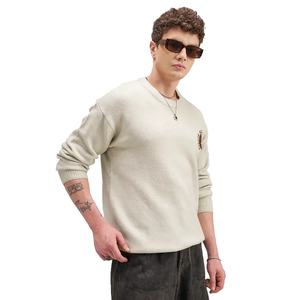 Pull-over en maille jacquard brodé vintage uni à col ras du cou unisexe, personnalisé ODM, grande taille, coupe ample, style streetwear, vente en gros - Product Image 3