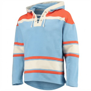 Sweat-shirt à capuche respirant pour adultes, style vintage, personnalisé, pour le sport, thermique d'hiver, bleu clair, avec lacets, pour le hockey sur glace - Product Image 1
