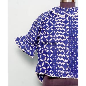 Blusa india hecha a mano 100% algodón para mujer, diseño floral estampado en bloque, manga 3/4 larga, ecológica, transpirable, informal de verano - Product Image 2