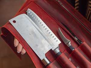 Étui à couteaux en cuir pliable pour chef, idéal pour les voyages, excellent sac de rangement pour outils de cuisine LKR-0291 - Product Image 5