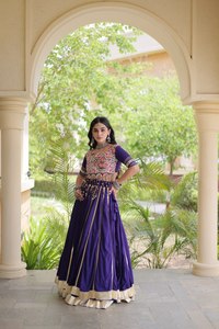 Women's Purple Reyon Traditional Indian Pakistani Style Floor-Length Crop Top Embroidered Floral Design Beaded Chains Quick Dry - Product Image 4