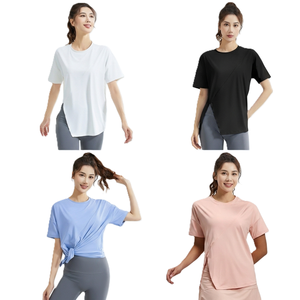 T-shirt décontracté et respirant pour femme, coupe ample, imprimé par transfert thermique, logo personnalisé OEM, prix usine Chine Bangladesh, pour entraînement de yoga - Product Image 1