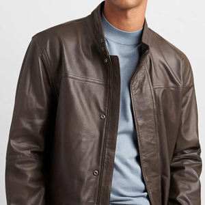 Elegante Abrigo de Cuero Genuino para Hombre, Largo Regular, Cuello en V, Botones de Cuerno, Talla Grande, Otoño Invierno - Product Image 2