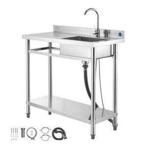 Lavello Commerciale Monoblocco Autoportante in Acciaio Inox 39.4 X 19.7 X 37 Pollici con Rubinetto per Utenti Mancinici - Product Image 2