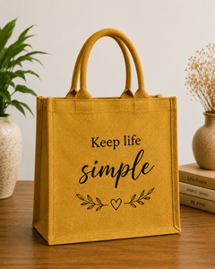 กระเป๋าผ้าปอกระเจา Keep Life Simple ขนาดกลาง กระเป๋าช้อปปิ้งแบบถือพร้อมลายตัวอักษร ใช้ได้ทุกวัน - Product Image 1