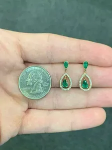 Moissanite <b>Green</b> Teardrop Dangle <b>Earrings</b> 925 Sterling Silver Gold Plated Women Luxury Jewelry Gift - Product Image 2