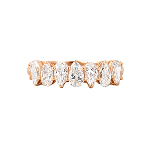 Bague demi-éternité en or rose massif 10K 14K 18K avec diamant taille poire, bague de mode pour femme, diamant naturel de laboratoire certifié IGI pour fiançailles - Product Image 1
