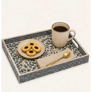Bandeja Decorativa de Lujo Hecha a Mano con Incrustaciones de Madreperla, Mosaico Geométrico de Conchas, con Asas, para Mesa de Centro - Product Image 2