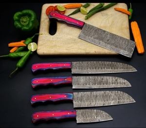 Handmade Damascus Steel Eco-Friendly 5-Piece Kitchen <b>Knife</b> Set Pure Leather Sheath Including Chef Cleaver <b>Steak</b> Fruit <b>Knives</b> - Product Image 3