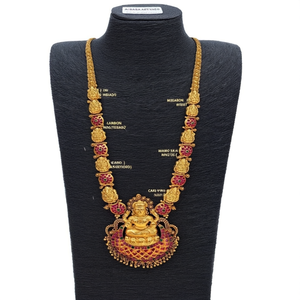 24-Inch Handcrafted Nagas Style Long Haram Necklace Set-Luxury Bridal Jewelry with Zircon & Pearl Gold Plated - Product Image 2