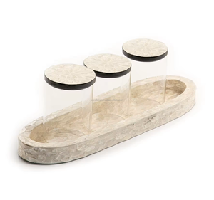 Tarro acrílico moderno con tapa y bandeja Juego de caja con tapa de nácar Tarro de chocolate de forma redonda de la mejor calidad de Home Arts - Product Image 1